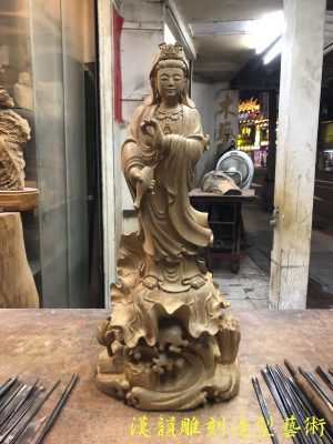 客製化手工雕刻-荷葉觀音