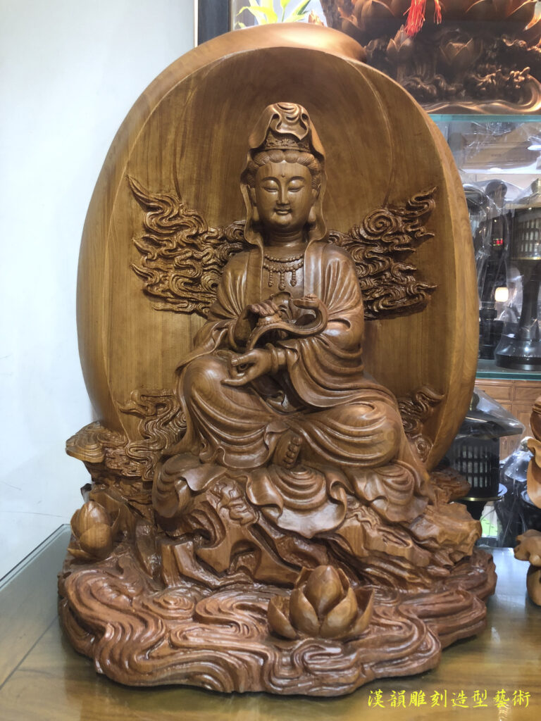 手工雕刻-壽桃如意觀音 | | 漢韻造形藝術佛具,松山佛具店,木雕,雕刻,佛桌,神桌,佛像,神像雕刻,聚寶盆佛具神桌工廠